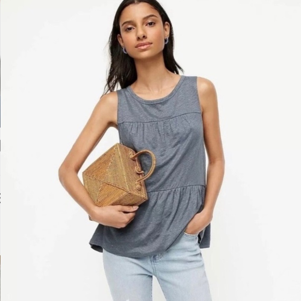 J Crew Linen Tiered Tank in Skylark